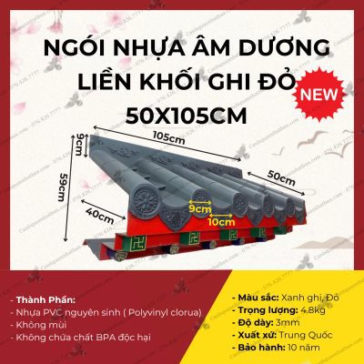 Ngói nhựa âm dương liền khối ghi đỏ 50*105cm