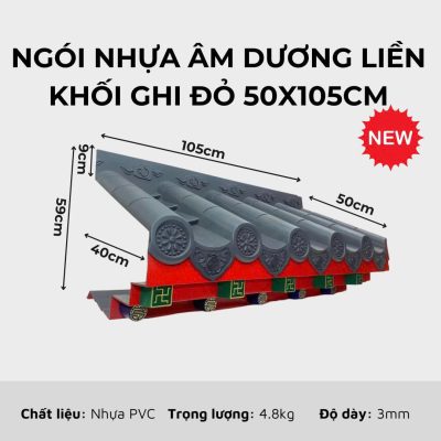 Ngói nhựa âm dương liền khối ghi đỏ 50*105cm
