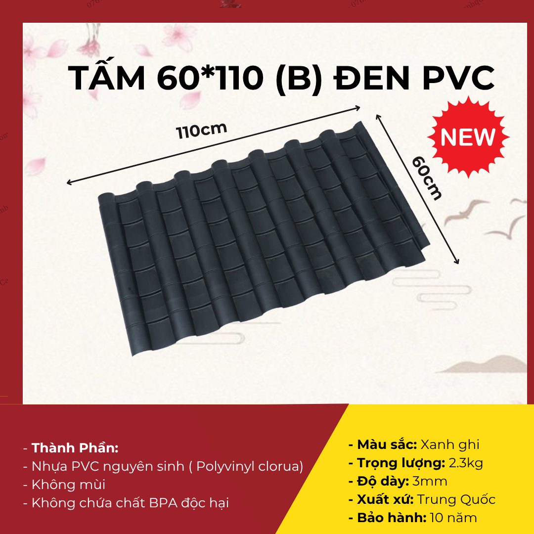 Tấm Ngói Nhật Khổ 60x110cm Tấm Nối (B) Màu Đen