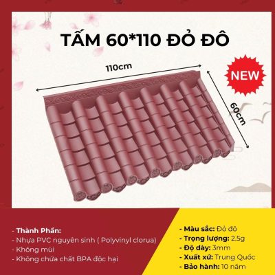 Ngói Nhựa Âm Dương Khổ 60x110cm Màu Đỏ