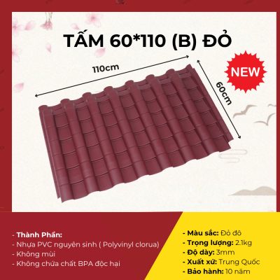 Tấm Ngói Nhật Khổ 60x110cm Tấm Nối (B) Màu Đỏ