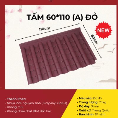 Tấm Ngói Nhật Khổ 60x110cm Tấm Nối (A) Màu Đỏ Đô